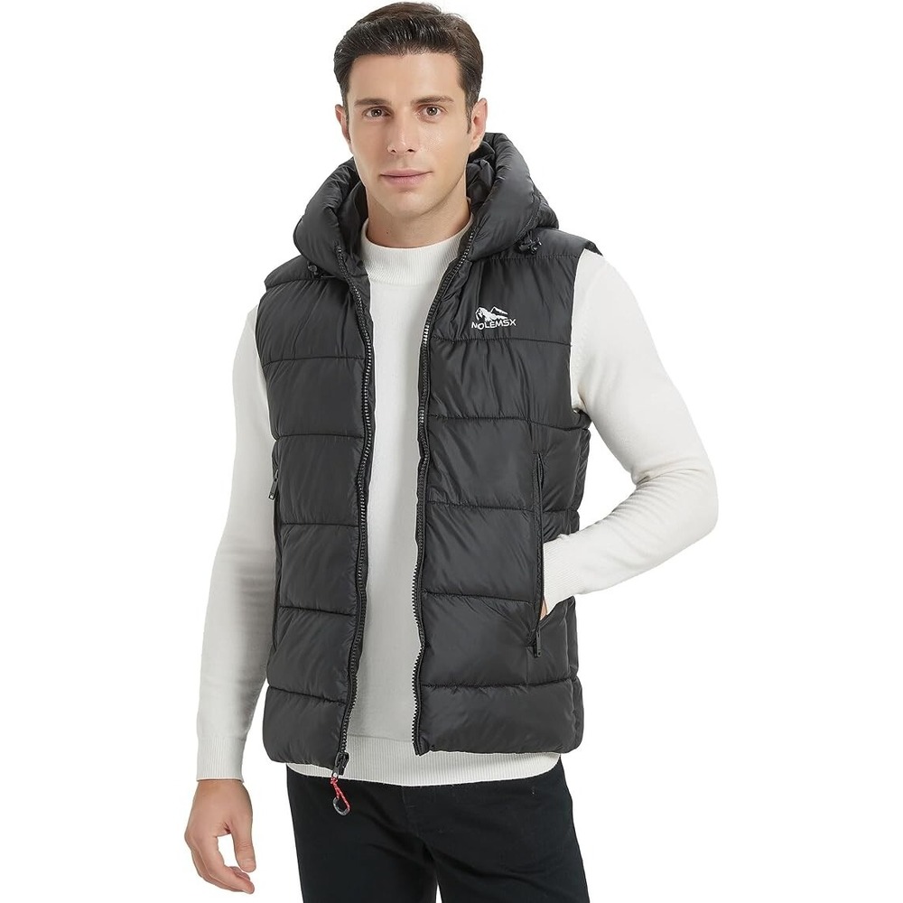 Molemsx Mens Hooded Puffer Vest Large Black Water Resistant